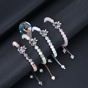 Customized photo projection bracelets with natural stone beads and paw-shaped charms