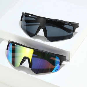Cycling sunglasses set featuring matte black frames with smoke and colorful gradient lenses