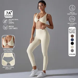 Women Professional Antibacterial Yoga Set High Elasticity Sports Bra And Tight Leggings Top And Bottom Gym Athletic Wear