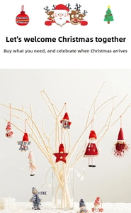 Christmas tree ornaments featuring red and grey knit dolls and felt stars on white branches