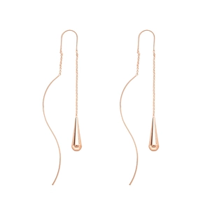 Elegant rose gold long tassel drop earrings with sleek metallic waterdrop pendant charms