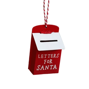 Classic red metal Christmas tree ornament featuring a mailbox with Letters for Santa text