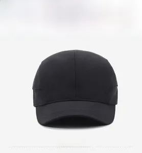 Front view of solid black short brim baseball cap in breathable quick-dry fabric