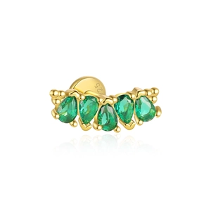 Detailed macro of S925 hallmark on gold plated silver earrings with green zircons