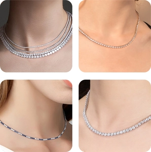 Collier Chaîne Tennis en Argent Sterling 925 pour Femme Zirconia Étincelant Incrusté Bijoux Électroplaqués Cadeau de Fête