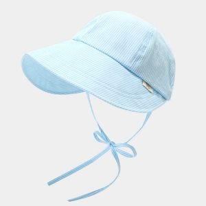 Quick-dry breathable blue striped sun hat for kids with adjustable chin strap