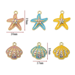 Starfish and shell alloy pendants with colorful enamel and crystals in multiple sizes