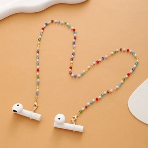 Colorful acrylic beaded eyewear and headphone chain with pearls and silicone loops