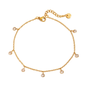 Tobillera de Acero Inoxidable Chapado en Oro 18K con Strass Redondo para Mujer Pulsera de Tobillo de Cadena Ajustable Minimalista Joyería Regalo