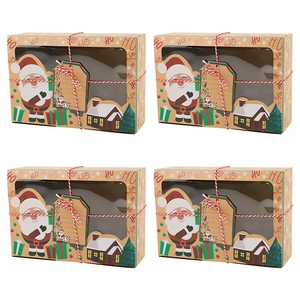 Kraft Christmas cookie box set with PVC window, festive patterns and decorative twine