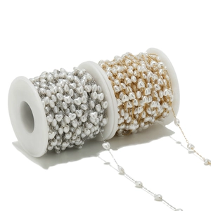 18K gold and silver heart-shaped pearl chain rolls for DIY jewelry making and necklaces
