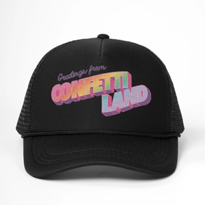 Trucker Hat Mesh Cap Greetings From Confetti Land 3D Print Adjustable Sunscreen Streetwear For Men Women