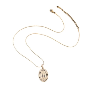 Collana con ciondolo religioso ovale dorato con zirconi blu e catena a serpente