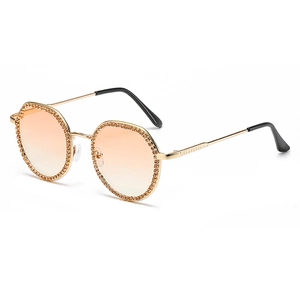 Fashion round diamond sunglasses with gold metal frame and orange gradient lenses