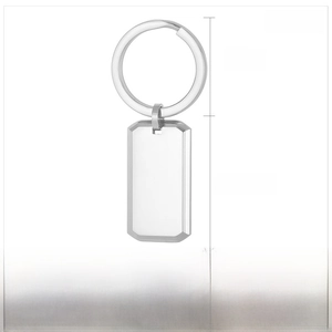 Polished stainless steel cross keychain pendant with detailed size specifications