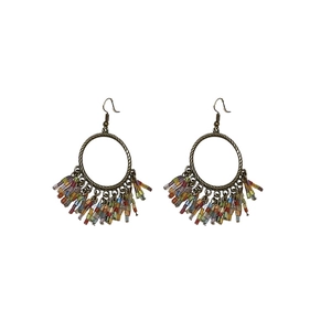 Bohemian vintage tassel earrings with colorful beads and antique bronze hooks for women