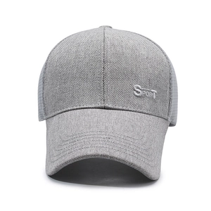 Grey mesh sports baseball cap with white Sport embroidery and long brim for outdoor sun protection