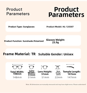 Especificaciones de tamaño para gafas de sol polarizadas con montura de 148mm de ancho