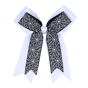 Halloween double-layered bow hair clip with white ribbons and black spider web patterns