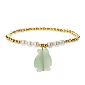 Bracelet à perles dorées à la mode avec perles et pendentif ours polaire vert clair