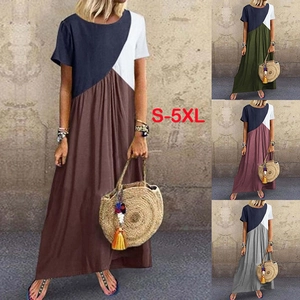 Dames maxi-jurk met korte mouwen en minimalistisch geometrisch kleurvlak S-5XL