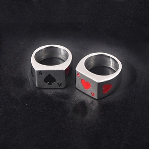 Vintage Stainless Steel Poker Ace of Hearts Spades Signet Ring For Men Women Hip Hop Enamel Fashion Jewelry Finger Ring