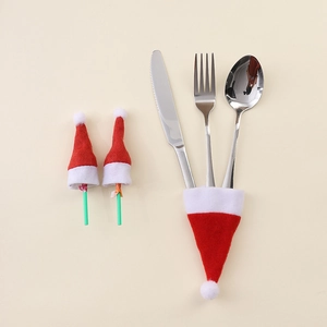 Mini Christmas hats for wine bottles and cutlery holders festive table decor set