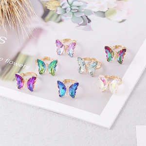 Butterfly Ring Copper And Glass Gradient Adjustable Fashion Jewelry For Women With Micro Inlaid Zircon