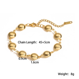 Detailed view of 18K gold plated stainless steel bracelet with dimensions and weight info