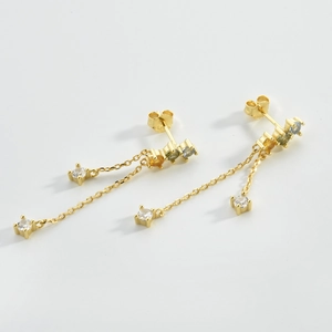 Detailed macro view of S925 silver long tassel earrings with colorful zircons