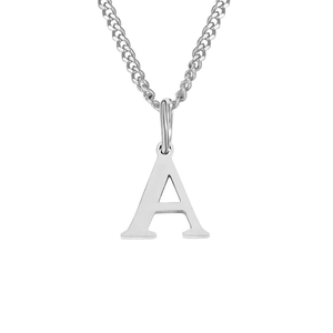 Polished stainless steel curb chain necklace featuring a minimalist silver letter A pendant