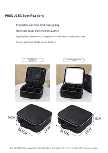 Detail view of large makeup case with adjustable dividers and LED mirror option