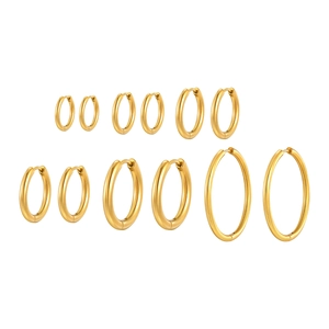 Set of 6 pairs minimalist golden stainless steel hoop earrings in various sizes for women