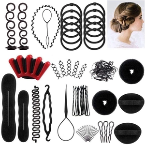 Hair Styling Tool Kit With Bun Maker Topsy Tail Comb Pins Sponge Plastic For DIY Hairstyles Women Professional