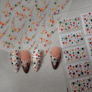 5D Christmas nail stickers with colorful rhinestones, stars and festive patterns