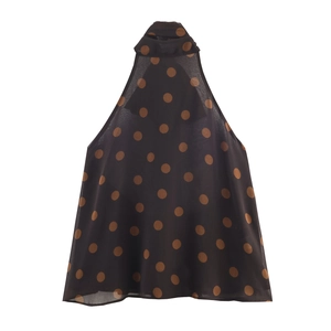 Polka Dot Halter Neck Top Women Georgette Elegant Bow Sleeveless Blouse Celebrity Style Ins Hot Chic Summer Tank