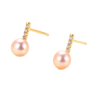 Elegant S925 silver long bar pearl earrings with gold plating and sparkling zircons
