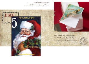 Macro detail of Christmas stickers featuring Santa and snowman in vintage gold foil style