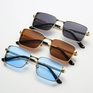 Retro square metal frame sunglasses in assorted lens colors displayed on white background