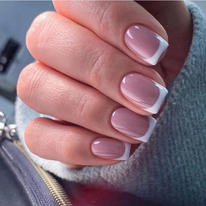 Women Short Square Purple French Press On Nails White Tips Glossy Fake Nails With Jelly Glue Simple INS Style Beauty Accessory