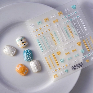 5D embossed nail art stickers with 3D knitting patterns and heart designs for manicure