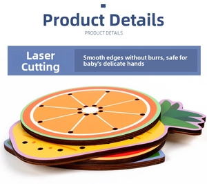 Detailed view of laser-cut wooden fruit puzzles with smooth edges for child safety