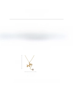 Technical drawing showing 14K gold plated puppy pendant with 64cm chain dimensions