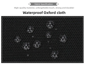 Detail of waterproof black oxford fabric texture with water droplets on the surface
