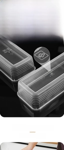 Close-up detail of food-grade PP5 material on a translucent refrigerator storage box lid