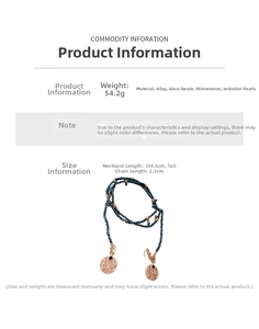 Detailed view of layered vintage pearl necklace with crystal beads and metal coin charms