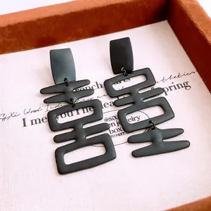 Matte black Xi character dangle earrings with Chinese vintage style in luxury gift box