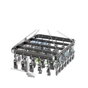 Aluminum multi-clip drying rack for socks and laundry with balanced 4-point suspension