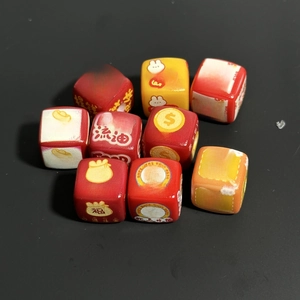 Creative acrylic mahjong bead keychain with lucky Chinese charms on black background