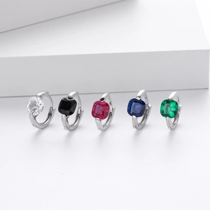 S925 sterling silver huggie earrings with colorful square zircons in five vibrant shades